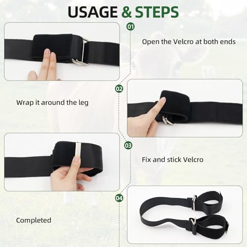 Cow Hobble Milking Restraint Adjustable Anti-Kick Cattle Hoof Binding Strap - color: BLACK