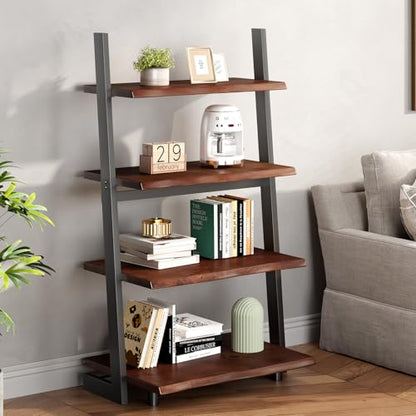 IBF 4-Tier Solid Wood Ladder Bookshelf with Natural Live Edge - size: 4-Tier