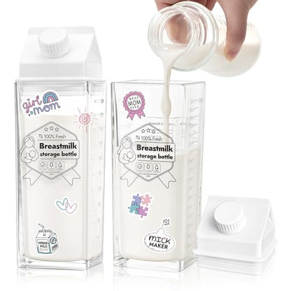 Papablic Glass Breast Milk Pitcher, 17oz 2-Pack Breastmilk Storage Containers for Pitcher Method Feeding, BPA-Free Leakproof Baby Formula & Milk Storage Bottles, Fridge Safe, Includes Cute Stickers