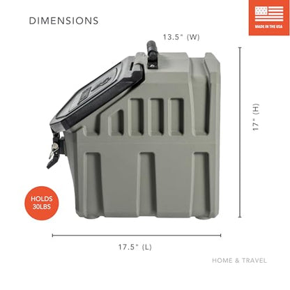 GUNNER 30 lbs Gunmetal Dog Food Storage Container with Measuring Scoop – Waterproof & Airtight Pet Food Bin for Dry Feed, Corn, Chicken Feed, Bird Seed & Treats – 3 Cup Ergonomic Scooper