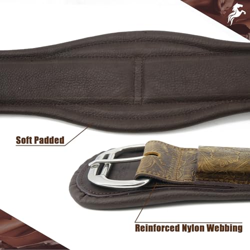 Jeereal Western Horse Cinch,Premium Full-Grain Leather Equestrian Horse Riding Western Durable Comfortable Soft Girth - size: 28"