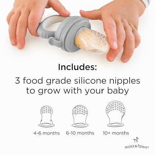 Moss and Fawn Forage Feeder - Silicone Baby Fruit Feeder - Dew | Frozen Breast Milk Popsicle Teether & Pacifier, BPA, PVC & Phthalate-Free - color: Dew