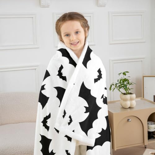 Feelyou Bat Fuzzy Throw Blanket Soft Fluffy Fleece Blankets Black and White Microfuber Plush Blankets 30"x40" - color: Black White, size: 30" x 40"