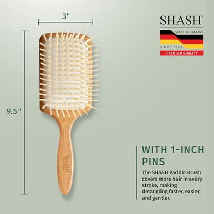 Made in Germany - SHASH Large Paddle Hair Brush, Thick And Curly Hair - Detangler With Long Pins & Rubber Cushion - Helps Detangle Knots, Eliminate Frizz, Reduce Pulling & Snagging - size: Large