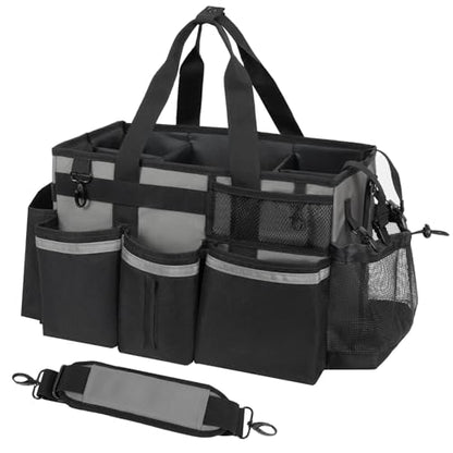 SCAVATA Wearable Cleaning Caddy, Cleaning Caddy Supplies Organizer with Handle & Shoulder Straps for Housekeepers, Under Sink & Car Cleaning Tool Organizers Bag with 4 Foldable Divider (MediumGrey) - color: MediumGrey