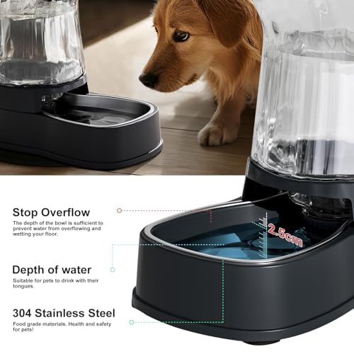 Automatic Dog Water Dispenser, Stainless Steel Bowls Feeder, 100% BPA-Free - color: Dark Grey, size: 2.1 Gallon