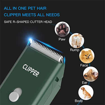 Professional Household Waterproof Low Noise Pet Hair Clippers Electric USB Rechargeable Painless Grooming Tools Hair Grooming Trimmer for Small Medium Dog Cat AP005 Green - color: Ap005-green