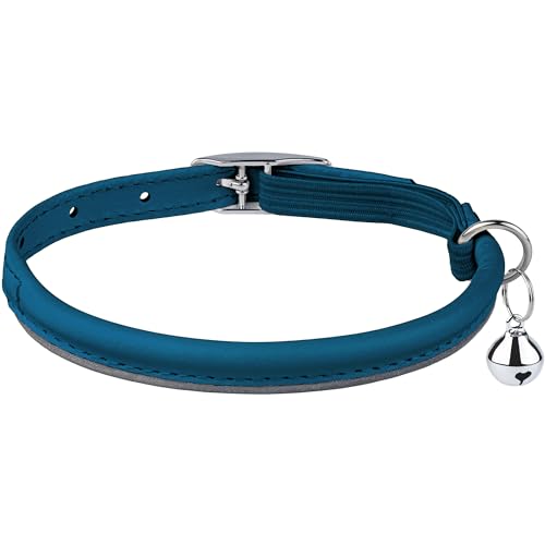 OOPSDOGGY Rolled Leather Cat Collar with Bell, Reflective Kitten Collars with Buckle Include Safety Elastic Strap - Adjustable Small Pet Collars for Boy Girl Cats (Blue) - color: Blue