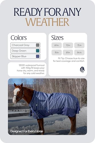 Equinavia Arktis Extended Neck Light Weight Turnout Blanket 100g - Skipper Blue - 75 in - color: Skipper Blue, size: 75 in