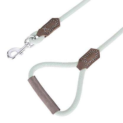 Mile High Life Dog Leash with Genuine Leather-Wrapped Ends/Handle, 4/5/6FT - color: Gray Green, size: 48 Inch-1/2"