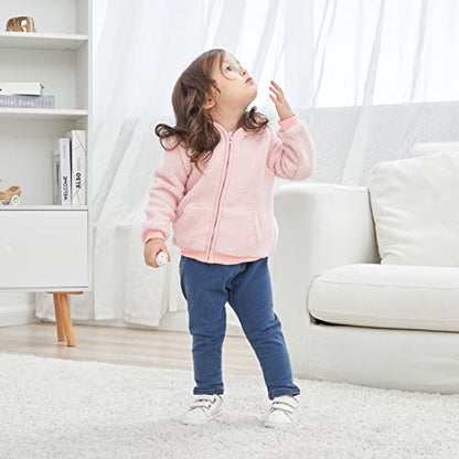 Newborn Infant Baby Boys Girls Cartoon Fleece Hooded Jacket Coat with Ears Warm Todder Kids Outwear Coat Zipper Up 0-6Y - color: Pink, size: 9-12 Months
