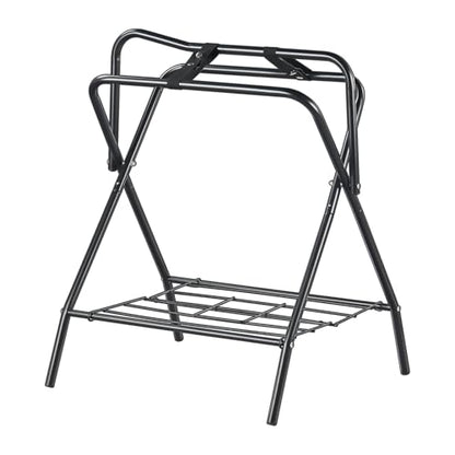 VEVOR Folding Saddle Rack, Freestanding Horse Saddle Stand, Portable Horse Blanket Holder, Heavy Duty Steel Saddle Rack for English & Western Saddles, Tack Storage, 28 x 19 x 37.5 in, Black - style: Folding Saddle Rack-1 Pcs