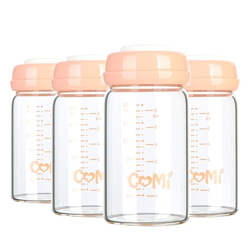COMI Wide Neck Glass Breastmilk Collection n Storage Bottle, 4 Packs, 6oz with Screw Ring Sealing Disk; Re-markable Sealing Disc. BPA Free, Fits Breast Pumps & Nipples (4 Pink Lids) - style: 180ml 4PINK