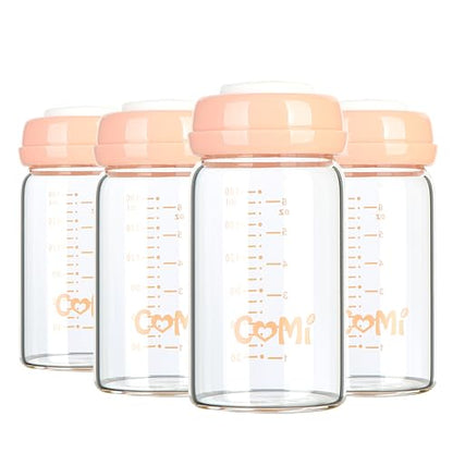 COMI Wide Neck Glass Breastmilk Collection n Storage Bottle, 4 Packs, 6oz with Screw Ring Sealing Disk; Re-markable Sealing Disc. BPA Free, Fits Breast Pumps & Nipples (4 Pink Lids) - style: 180ml 4PINK
