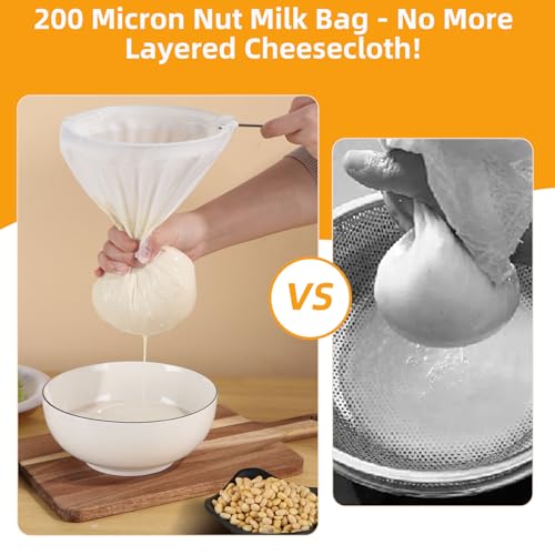 5 Pcs Premium Ultra Fine Mesh Strainer Bags with Stainless Steel Handle, Reusable Nut Milk Bags, Cheese Cloths for Straining Juice, NutMilk, Coffee, Thai Tea, Yogurt and Soup (Large) - size: Large