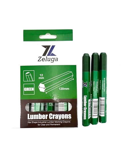 Zeluga 4.7in. x 0.47in. Hex Shape Industrial Lumber Marking Crayons for Clear and Permanent Markings, Green 12 Pack - color: Green, size: 1 Count (Pack of 12)