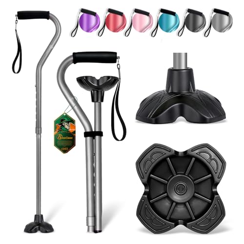 BeneCane Walking Cane Adjustable Cane with Offset Soft Cushioned Handle for Men & Women Lightweight Comfortable Extra Stability Base Mobility Aid for Men Women and Seniors - color: Gray