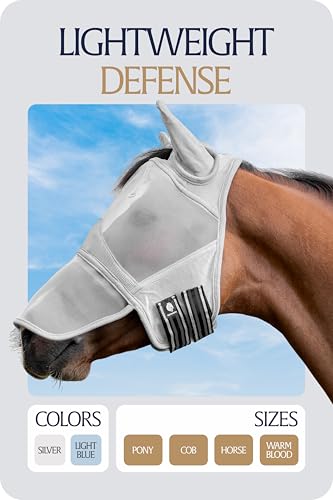 Equinavia Algard Horse Fly Mask with Nose Cover, Soft Mesh Full Face Design - color: Silver, size: Cob