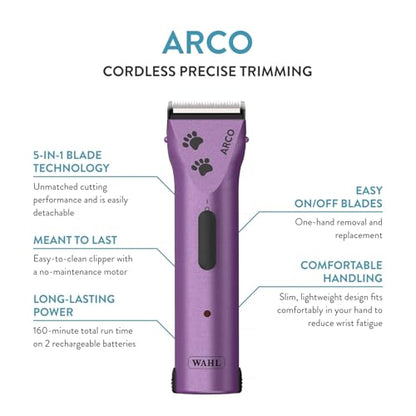 Wahl Professional Animal Arco Cordless Clipper Kit, 8786-1001, Purple - color: Purple
