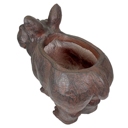 Zeckos Hippo Animal Planter, 17 Inch Wide Brown Textured Finish | Magnesium Oxide, 12.5 Inch Tall, Indoor or Outdoor Display, Drain Holes, 4 X 7.5 Inch Opening, 7.5 Inch Deep - color: Hippo - Brown