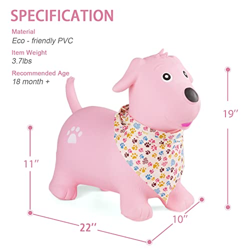 INPANY Bouncy Dog Hopper for Toddlers, Gifts Toy for Kid, Pump Included | Eco-Friendly PVC, Low Center Gravity, Cute Cartoon Design, Load 100 Lbs, Learn & Exercise & Active Fun, Gifts for 1-3 Kids - color: Pink Dog