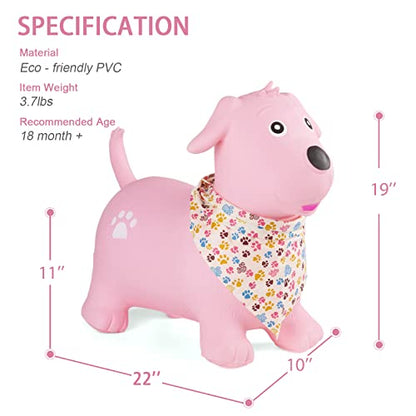 INPANY Bouncy Dog Hopper for Toddlers, Gifts Toy for Kid, Pump Included | Eco-Friendly PVC, Low Center Gravity, Cute Cartoon Design, Load 100 Lbs, Learn & Exercise & Active Fun, Gifts for 1-3 Kids - color: Pink Dog