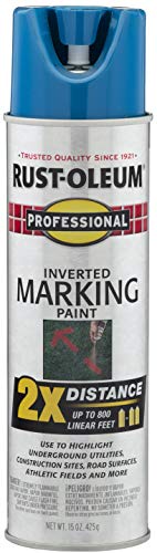 Rust-Oleum Professional 2X Inverted Marking Caution Blue Spray Paint | Utility Marking, Construction Layout, Survey Marking, High Visibility Color, 2X Distance Coverage, 15 oz - color: Caution Blue, size: 15 Ounce (Pack of 1), style: 2X Distance