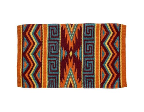 Tough 1 Mayan Wool Saddle Blanket - color: Orange/Straw/Teal/Maroon