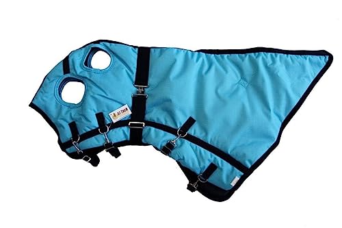 AJ Tack 1200D Waterproof Winter Horse Blanket with Hood - 400g Heavyweight Turnout with Fleece Collar, Shoulder Gussets & Tail Flap - Turquoise 68"