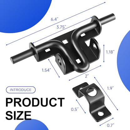 Slide Bolt Gate Latch, 2 Pack Heavy Duty Slide Latches | Thickened Steel, Black Powder Coated; Padlock Hole for Extra Security; for Wood Fence, Barn, Shed, Garden Gates - size: 2 Pack