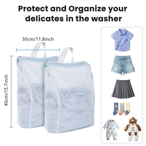 OTraki 12x16 Inch Mesh Laundry Bag 2 Pack Small Lingerie Bags with Handle and Zipper Fine Mesh Bags Delicate Washable Laundry for Home Colleage Travel Don't Drying, Melting 140-176℉, White - size: 12 x 16 inch