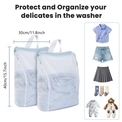 OTraki 12x16 Inch Mesh Laundry Bag 2 Pack Small Lingerie Bags with Handle and Zipper Fine Mesh Bags Delicate Washable Laundry for Home Colleage Travel Don't Drying, Melting 140-176℉, White - size: 12 x 16 inch