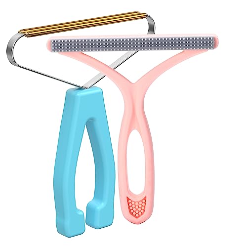 Pet Hair Remover Carpet Rake, Dog & Cat Hair Fur Remover, Carpet Scraper - color: Blue and Pink