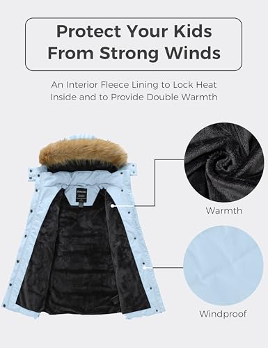 wantdo Girls' Waterproof Winter Coat Long Puffer Jacket Warm Parka Hooded - color: Blue, size: 6-7