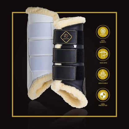 Kavallerie Classic Tendon Boots, Impact-Absorbing Material, Breathable & Evenly Distribute Pressure, Protect Tendon and Ligaments, Anti-Slip, Anti- Sore and Moisture Repellant Show Jumping Boots - color: Support Boots(fleece), Black