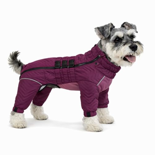 Warm Dog Coat Double Layers Dog Vest, 4 Legs Covered Windproof Waterproof Reflective, Purple XS - L - color: Purple, size: XS (back 9.5")