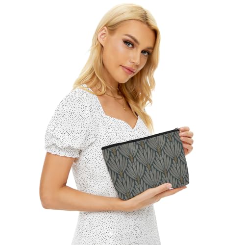 Blue Leaves Stylized Leaf Makeup Bag Gray Gold Cosmetic Bag - color: Multicolor 1610
