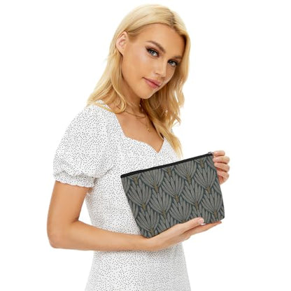 Blue Leaves Stylized Leaf Makeup Bag Gray Gold Cosmetic Bag - color: Multicolor 1610