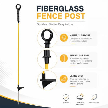 50Pack Ring-Top Step in Fence Post for Electric Fencing,Yellow
