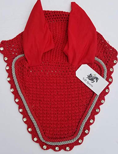 Horse Fly Bonnet with Ears Net Mask Veil with Crystals Blings Hand Made Breathable Cotton Crochet Shows Protect from Bugs and Flies (Full, Black)