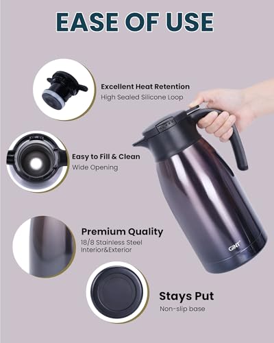 GiNT 1.9L / 64Oz Thermal Coffee Carafe, Insulated Stainless Steel Coffee Carafes for Keeping Hot/Double Walled Vacuum Thermal Carafe (Purple) - color: Purple, size: 64.2 Ounces