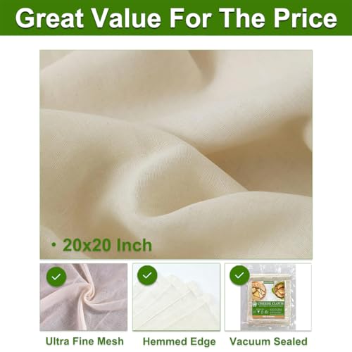 8 Pcs Cheese Cloths, SGS Tested 100% Unbleached Cotton, 20x20 Inch Cheesecloth for Straining, Grade 100 Ultra-Dense Cheese Cloth With Fabric Fine Mesh Cloth for Cooking, Juicing, Baking, Cheese Making - color: 8 Pcs