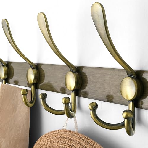 Dseap Wall Mounted Coat Rack - 5 Tri Hooks, Heavy Duty, Stainless Steel, Metal Coat Hook Rail for Coat Hat Towel Purse Robes Mudroom Bathroom Entryway (Bronze, 2 Packs) - color: Bronze, size: L=16" (2 Pcs)