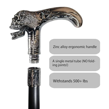 Walking Cane for Men & Women & Seniors - 36.5 Inch Skull Metal Cane