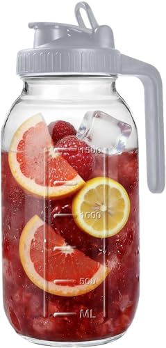 64oz Glass Mason Jar Pitcher with Lid, 2qt Breast Milk Pitcher with Spout - color: 64 OZ Grey