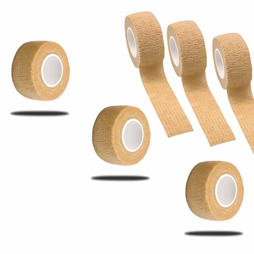6 Pack Self Adhesive Bandages 1"x5yds, Elastic Cohesive Wrap Tape for Sports Injuries, First Aid, Ankle Wrist, No Clips or Sticky Residue, Breathable Skin Tone for Humans & Pets