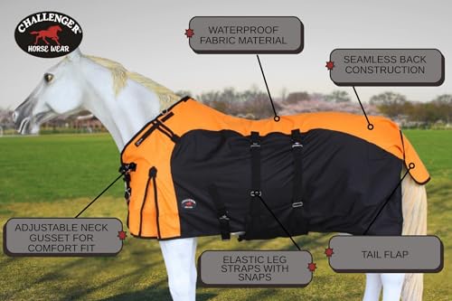76" 1200D Turnout Waterproof Fleece Lined Medium Winter Blanket Sheet 382LG - color: Orange Black Wave, size: 76 inches