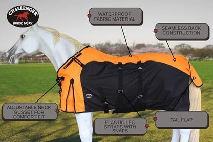 76" 1200D Turnout Waterproof Fleece Lined Medium Winter Blanket Sheet 382LG - color: Orange Black Wave, size: 76 inches