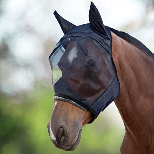 Harrison Howard CareMaster Horse Fly Mask Large Eye Space Half Face with Ears Black Medium Cob - color: Black, size: Cob (Medium)