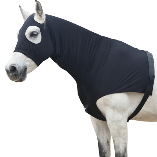 Leberna Stretch Horse Hood with Zip Full Face Neck Cover (Black, S) - color: Black, size: S